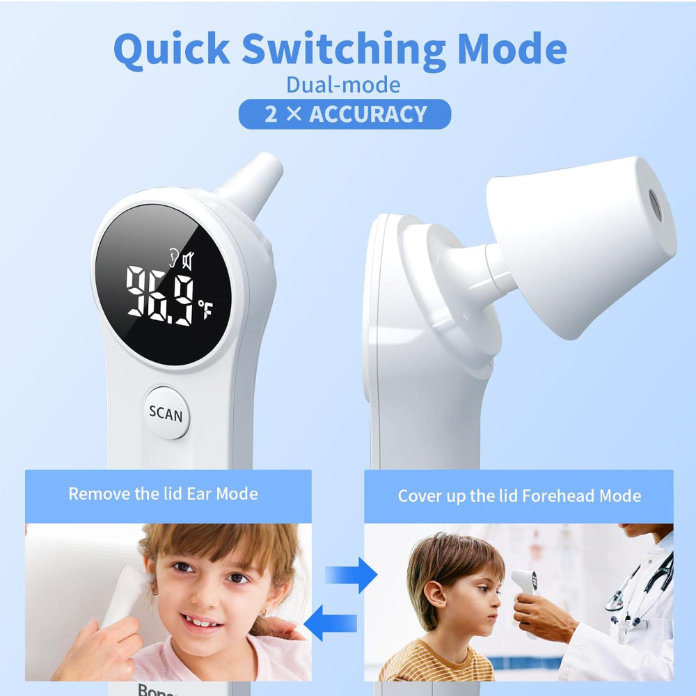 Infrared Thermometer – Ear & Forehead Use – Digital No-Touch – 1-Second Reading for Adults & Kids – Fever Alarm