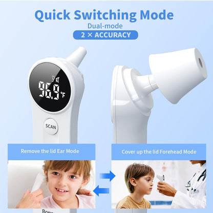 Infrared Thermometer – Ear & Forehead Use – Digital No-Touch – 1-Second Reading for Adults & Kids – Fever Alarm