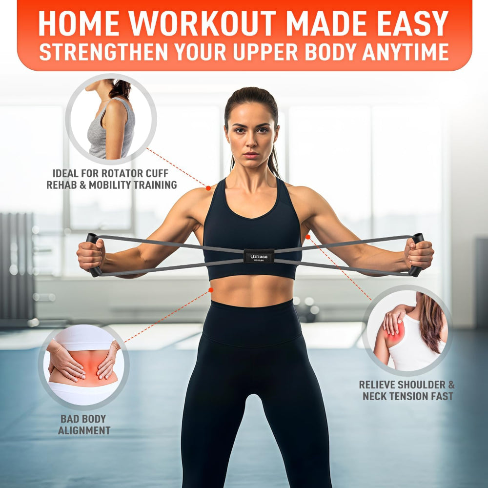 3-Pack Figure 8 Resistance Bands – Heavy Latex Exercise for Arms & Back – Full Body Workout Use – Strength Training, Pilates, Yoga & Physical Therapy – Includes Handles