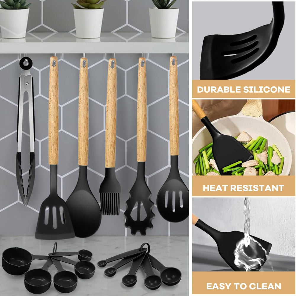 22-Piece Silicone Kitchen Utensil Set – Heat Resistant to 446°F, Non-Stick Spatulas & Spoons, Dishwasher Safe, BPA-Free Cooking Tools & Gadgets