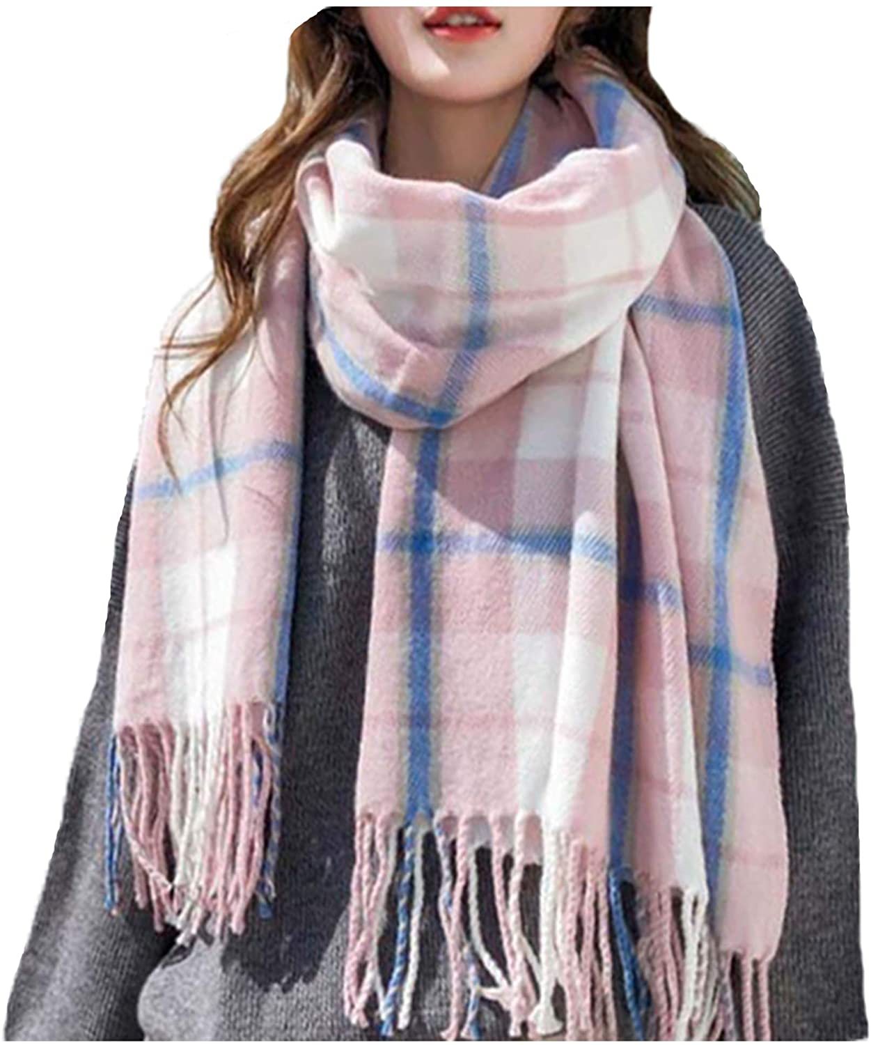 Wander Agio Women's Fashion Scarves Long Shawl Winter Thick Warm Knit Large Plaid Scarf