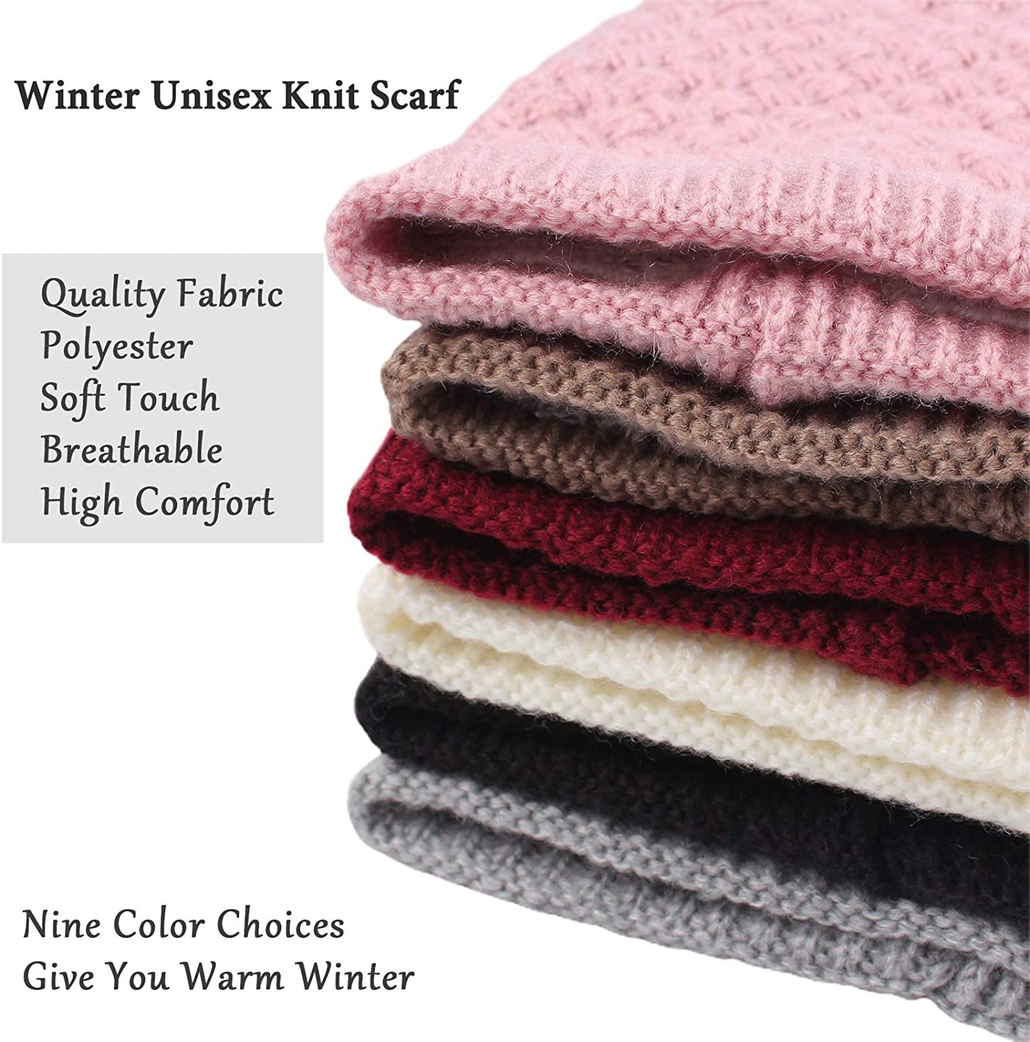 Women Winter Knitted Scarf Unisex Circle Loop Scarves Thick Fleece Neck Warmer for Men