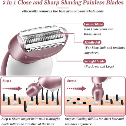 Women's Electric Rechargeable Bikini & Body Trimmer for Legs and Underarms, Wet Dry Cordless with Detachable Head