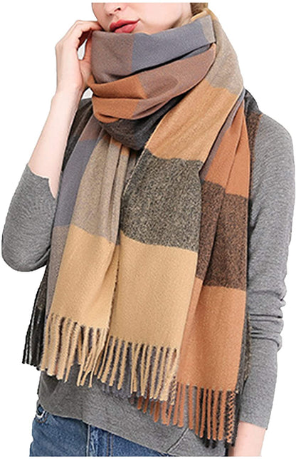 Wander Agio Women's Fashion Scarves Long Shawl Winter Thick Warm Knit Large Plaid Scarf