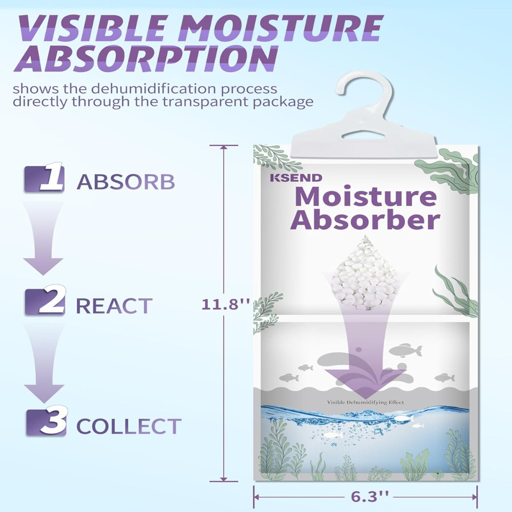 8-Pack Moisture Absorber Bags – Hanging Dehumidifier Packs for Closet Bathroom Kitchen