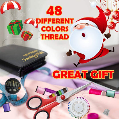 Sewing Kit for Traveler, Adults, Beginner, Emergency, DIY Sewing Supplies Organizer Filled with Scissors, Thimble, Thread, Elastic,Sewing Needles, Storage,Tape Measure etc (Black, X) Great Gift