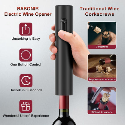 Electric Wine Opener – Automatic Corkscrew Use – One-Button Operation with Foil Cutter – Effortless Wine Bottle Opening