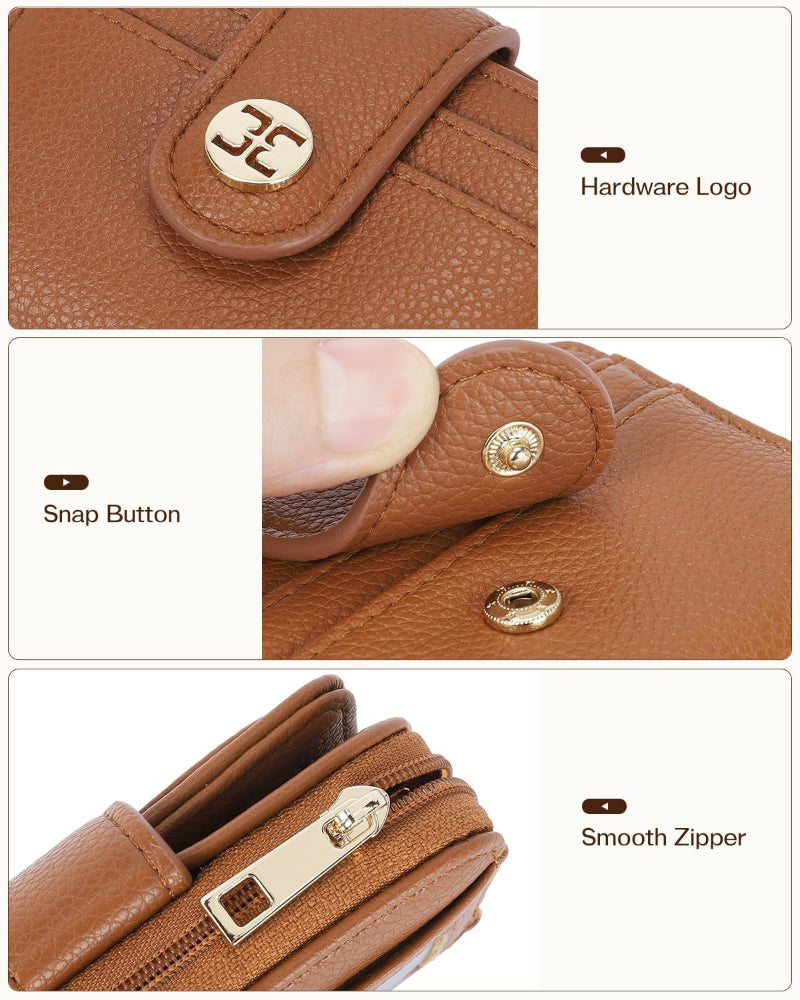 Small Bifold Wallet – RFID Blocking Card Holder – Pocket Carry Use – Zipper Coin Pocket – Leather Material for Women