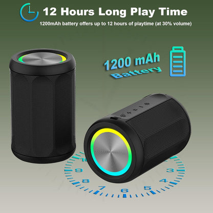 Portable Bluetooth 5.4 Speaker – 6W Wireless Audio Use – IPX55 Waterproof with RGB Light – AUX & TF Card Input, TWS Stereo Pairing – Black