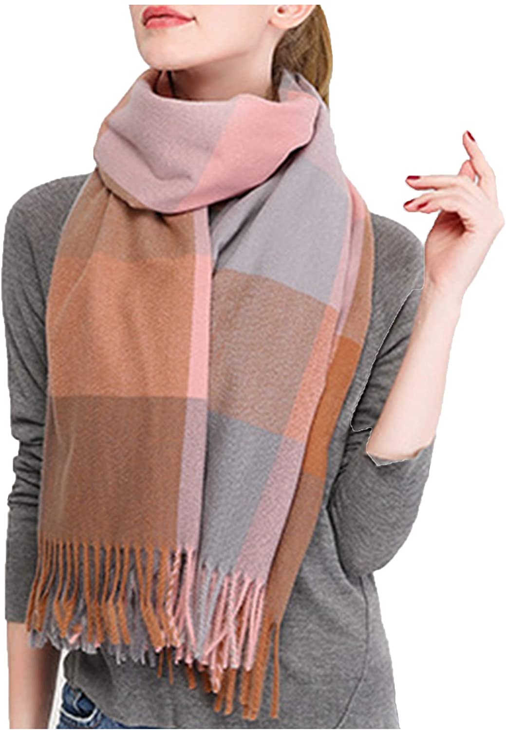 Wander Agio Women's Fashion Scarves Long Shawl Winter Thick Warm Knit Large Plaid Scarf