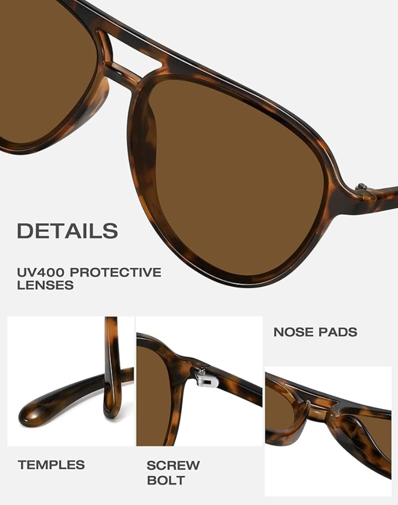 Retro Aviator Sunglasses – Classic Double Bridge Use – Trendy Vintage Style for Men & Women – UV Protection Sun Glasses