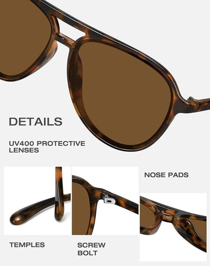 Retro Aviator Sunglasses – Classic Double Bridge Use – Trendy Vintage Style for Men & Women – UV Protection Sun Glasses