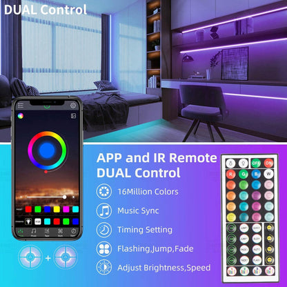 100ft RGB LED Strip Lights – Music Sync Use – Color Changing with Smart App & Remote Control – Flexible Home Décor & Bedroom Lighting
