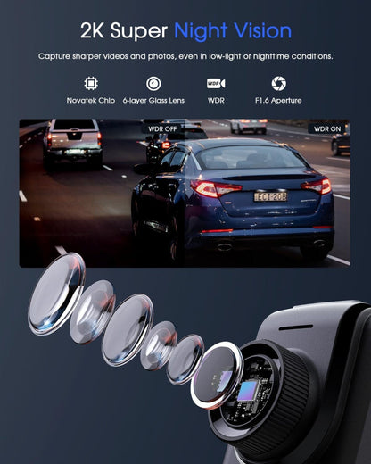 2K WiFi Dash Cam – Front Car Camera Use – Mini Design with 1.5" IPS Screen – WDR Night Vision, Loop Recording, G-Sensor & 24H Parking Monitor – External GPS & App Control