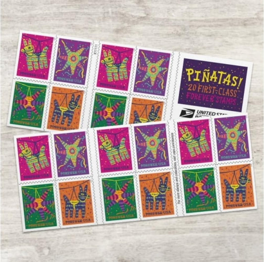 Pinatas! USPS First-Class Mail Forever Postage Stamps - Booklet of 20