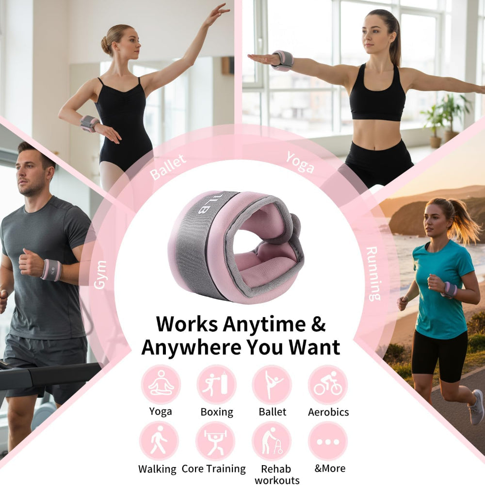 Adjustable Ankle Weights – Walking, Running & Pilates Use – Comfortable Strap Design – Wrist & Ankle Fitness Weights – Pink