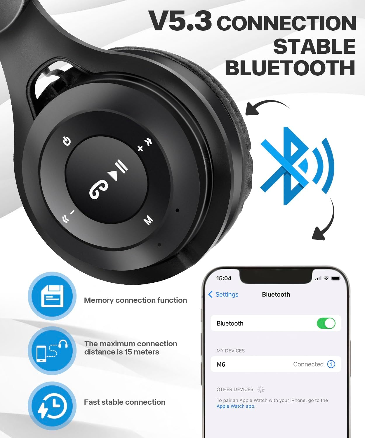 Kids Bluetooth Headphones – Over-Ear Wireless Use – Bluetooth 5.3 with Built-In Mic – Comfortable HD Sound for School, Travel & Tablet