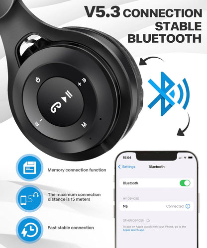 Kids Bluetooth Headphones – Over-Ear Wireless Use – Bluetooth 5.3 with Built-In Mic – Comfortable HD Sound for School, Travel & Tablet