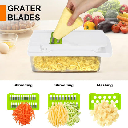 12-in-1 Vegetable Chopper – Multifunction Food Chopper with Slicer, Dicer, Mandoline & Garlic Cutter