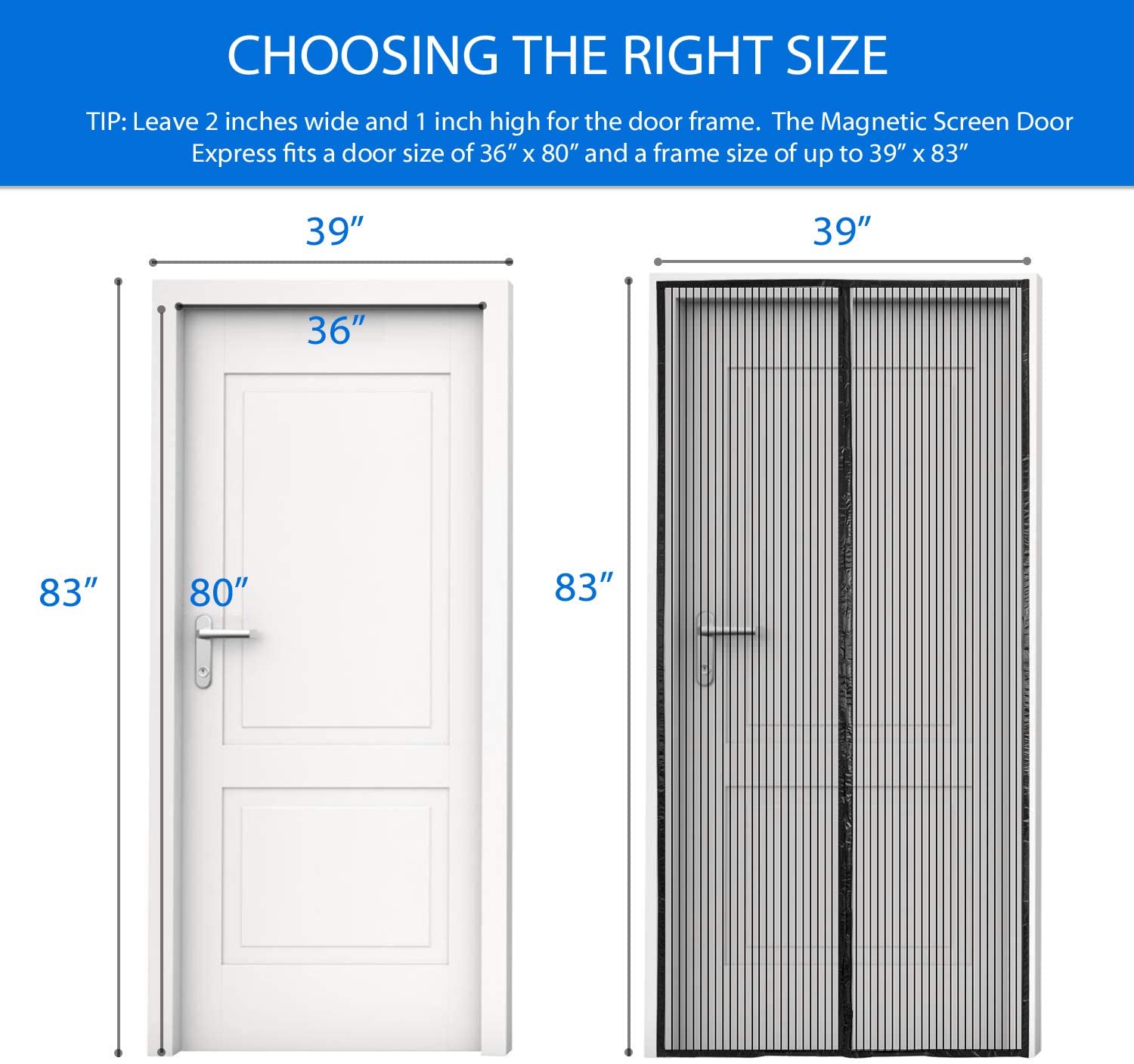 Magnetic Screen Door Retractable Mesh for Standard American 80" x 36" to 82" x 38" Size Doors Pet Net Patio Hands Free Magic Automatic Self Sealing Closing Closure