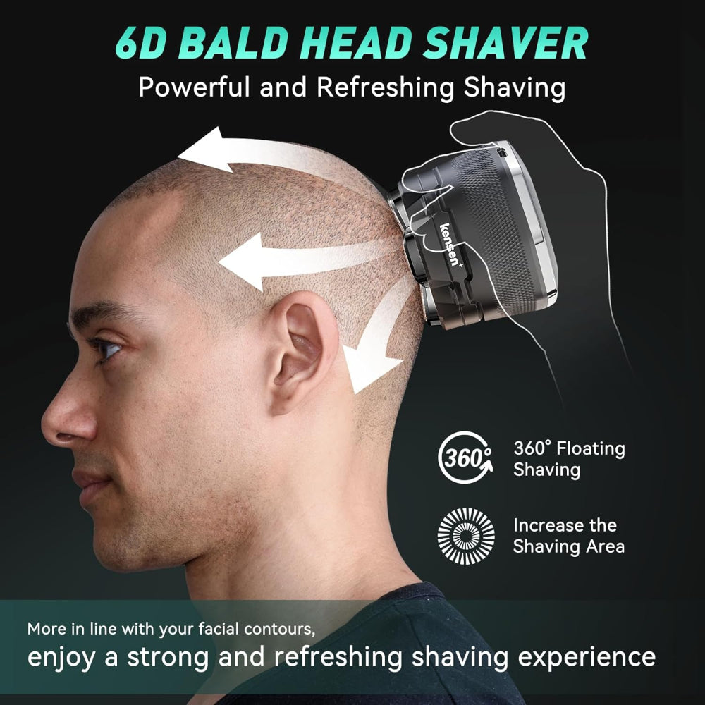 6D Cordless Bald Head Shaver – Men’s Head & Face Use – Wet/Dry IPX6 Waterproof – LED Display, Body Shaver & Clippers – Gift for Balding Men