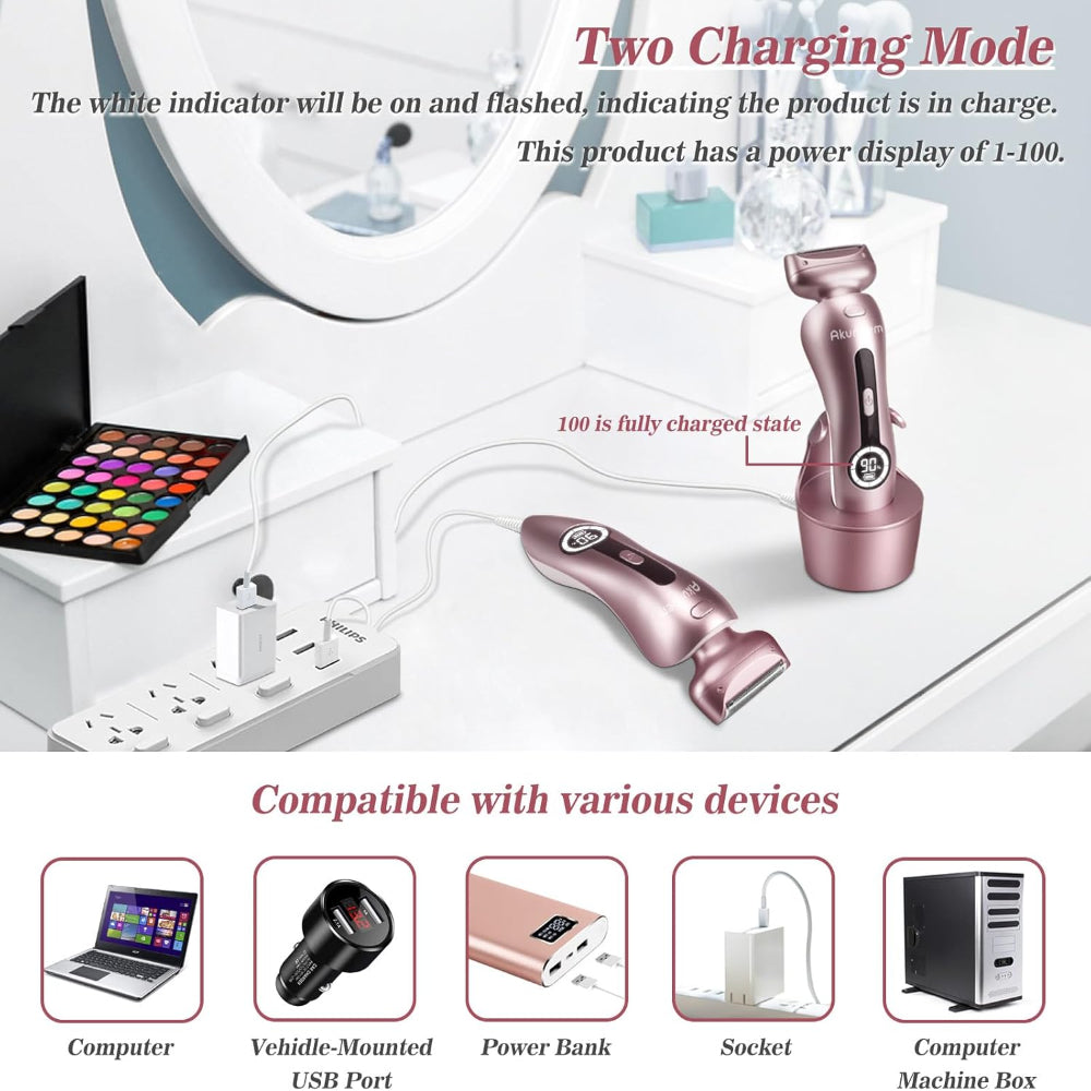 Women's Electric Rechargeable Bikini & Body Trimmer for Legs and Underarms, Wet Dry Cordless with Detachable Head