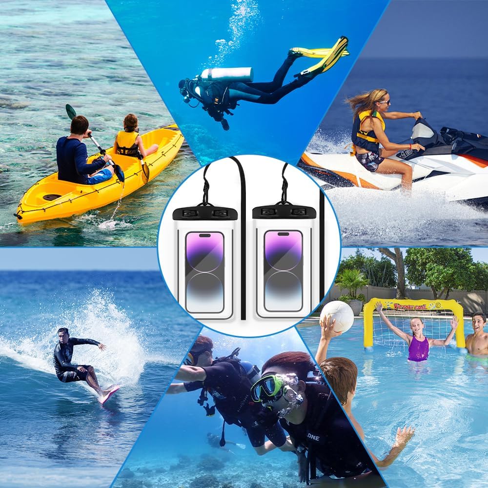 2-Pack Waterproof Phone Pouch – Wet & Dry Cell Phone Case for Beach, Vacation, Waterpark, Cruise, Underwater, Travel Essentials for Men & Women