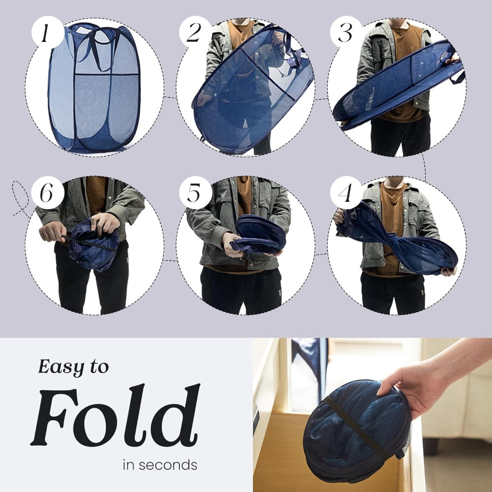 Collapsible Laundry Basket – Mesh Pop Up Hamper with Handles for Dorm Travel Storage