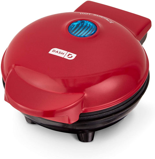 Dash DMS001RD Mini Maker Electric Round Griddle for Individual Pancakes, Cookies, Eggs & other on the go Breakfast, Lunch & Snacks, with Indicator Light + Included Recipe Book, Red