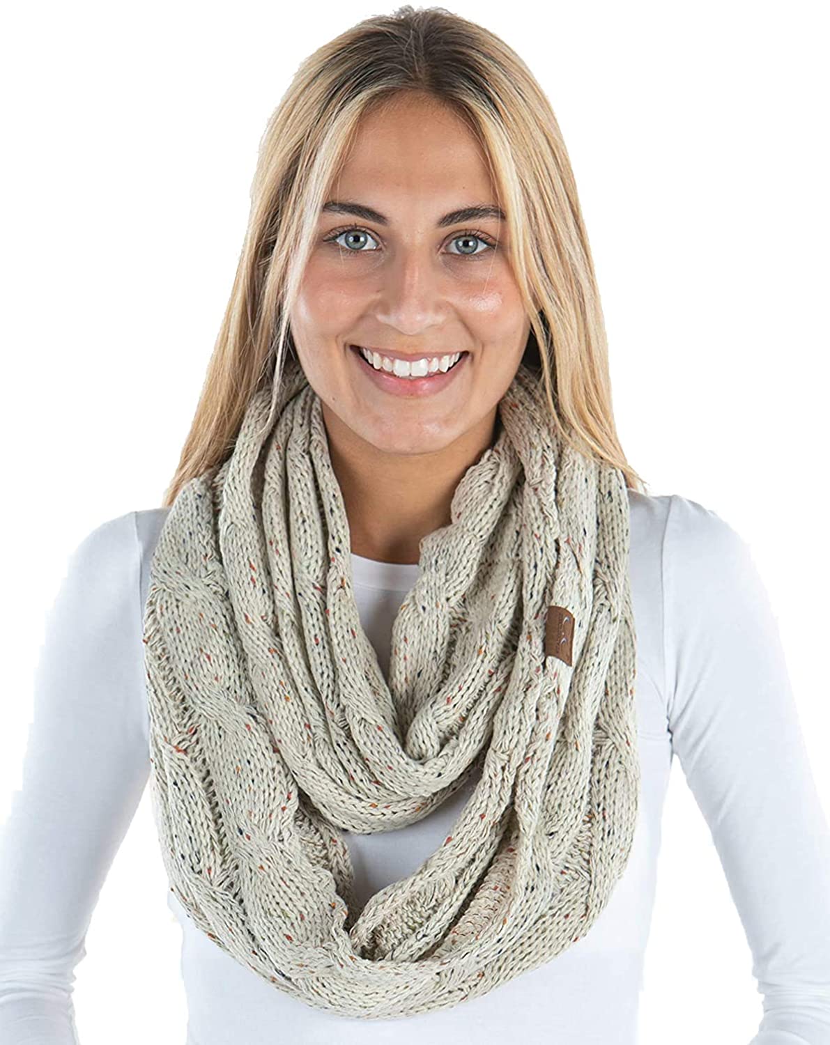 Funky Junque’s Beanies Matching Ribbed Winter Warm Cable Knit Infinity Scarf