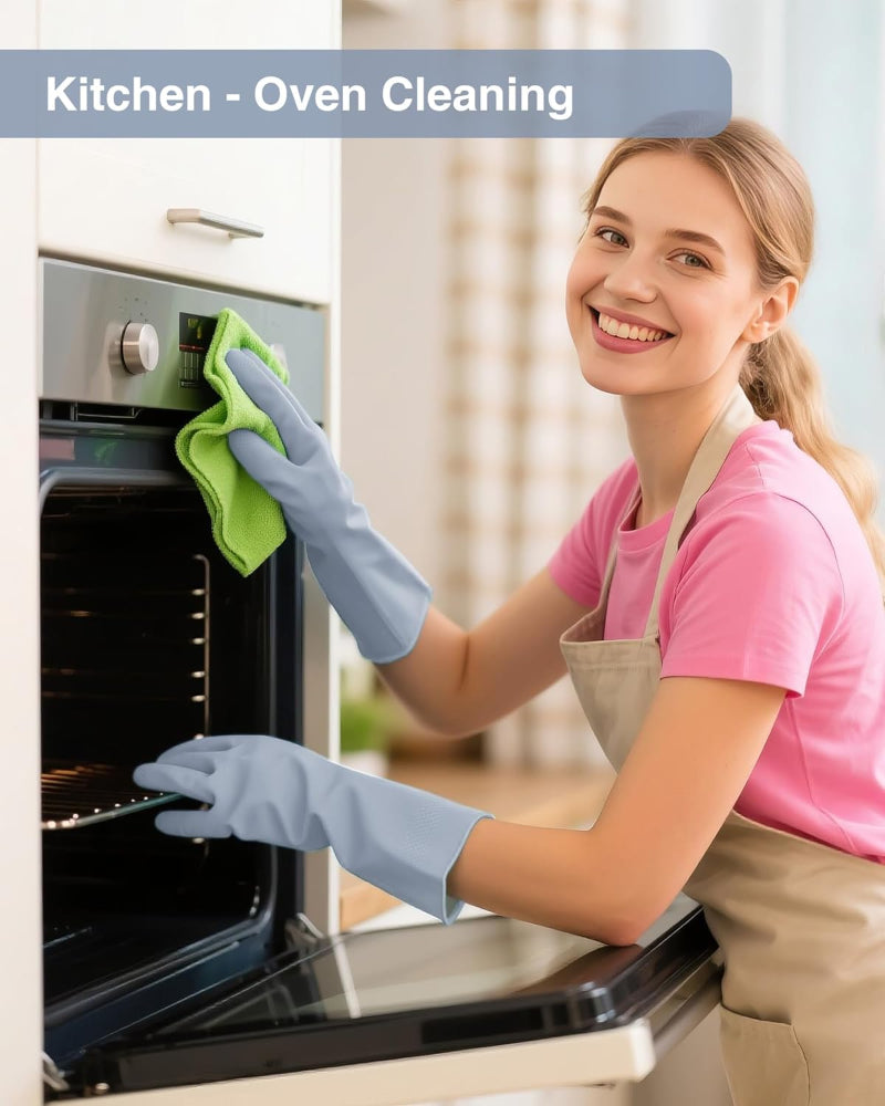 4-Pair Rubber Cleaning Gloves – Reusable Waterproof Kitchen & Bathroom Gloves with Flock Lining, Anti-Slip Grip, Thick Durable Long-Lasting Dishwashing Gloves, Colorful