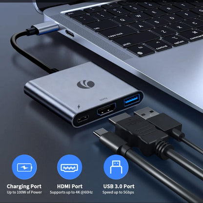 USB-C to HDMI Adapter - 3-in-1 4K@60Hz HDMI Adapter with 100W PD Charging & 5Gbps USB 3.0 Port, USB Hub Multiport