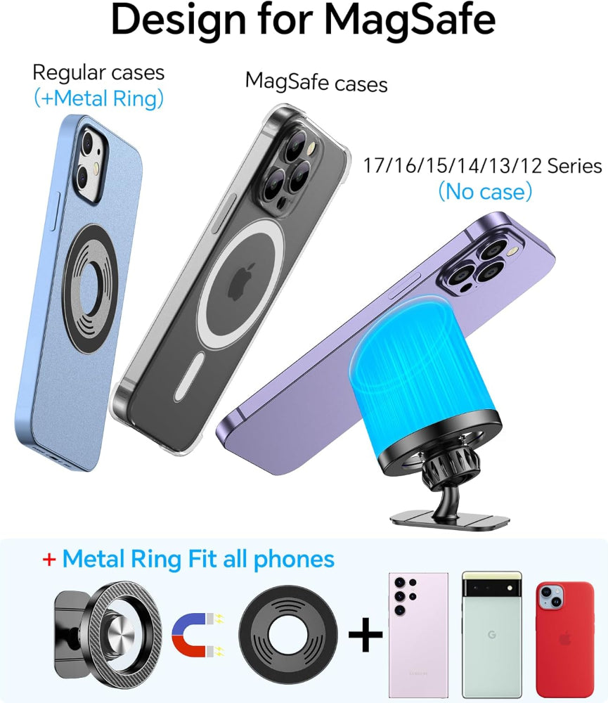 Magnetic Car Phone Mount – 20-Strong Magnet Magsafe Holder, Dash-Mounted Cell Phone Holder for iPhone 14–17, Car Accessories for Men & Women