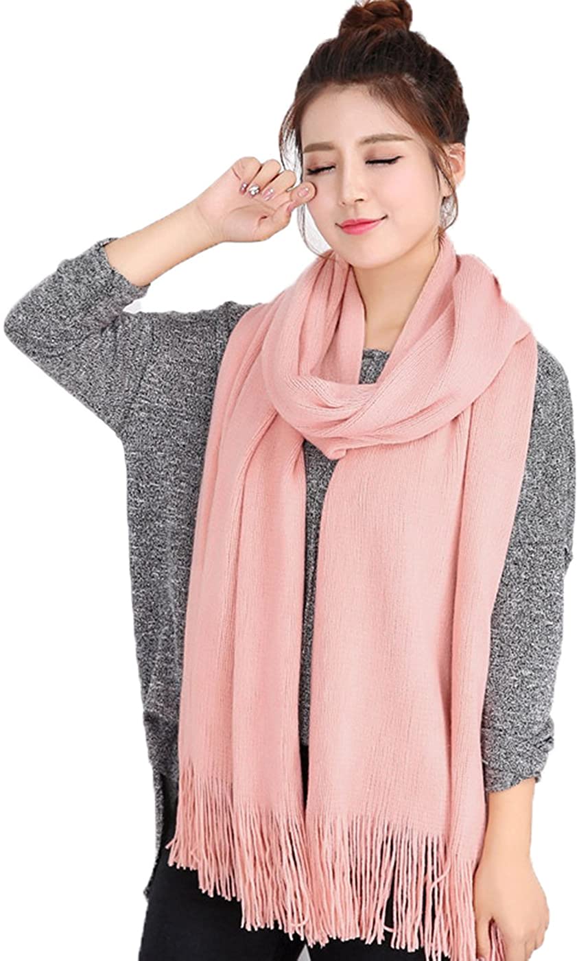 Wander Agio Women's Warm Long Scarves Winter Scarfs Pure Color Scarf Tassel