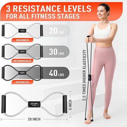 3-Pack Figure 8 Resistance Bands – Heavy Latex Exercise for Arms & Back – Full Body Workout Use – Strength Training, Pilates, Yoga & Physical Therapy – Includes Handles