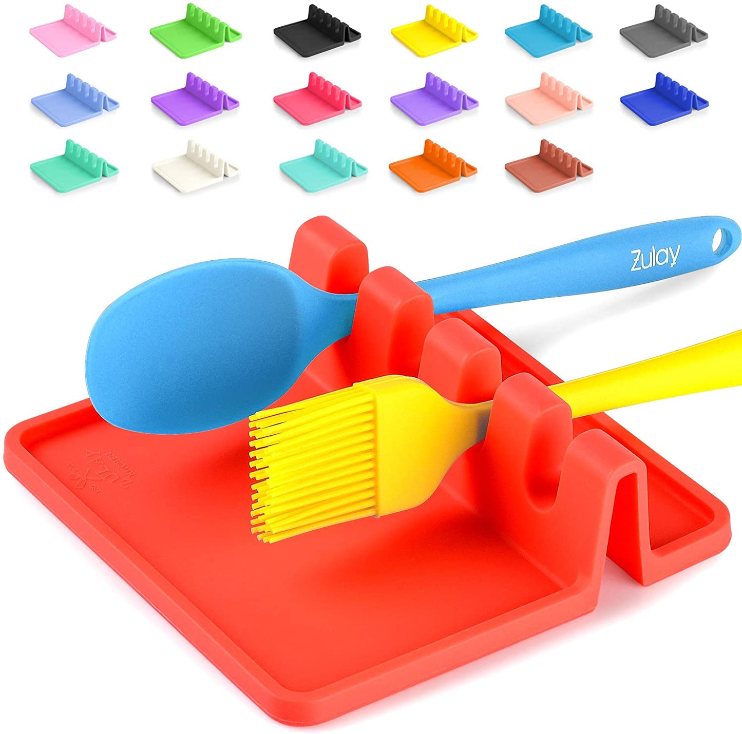 Silicone Utensil Rest with Drip Pad for Multiple Utensils, Heat-Resistant, BPA-Free Spoon Rest & Spoon Holder for Stove Top, Kitchen Utensil Holder for Spoons, Ladles, Tongs & More - by Zulay