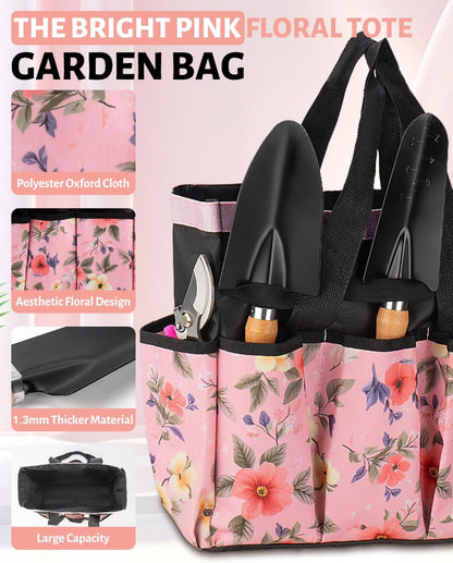 5-Piece Women’s Pink Gardening Tool Set – Floral Garden Bag & Hand Tools, Gift for Wife