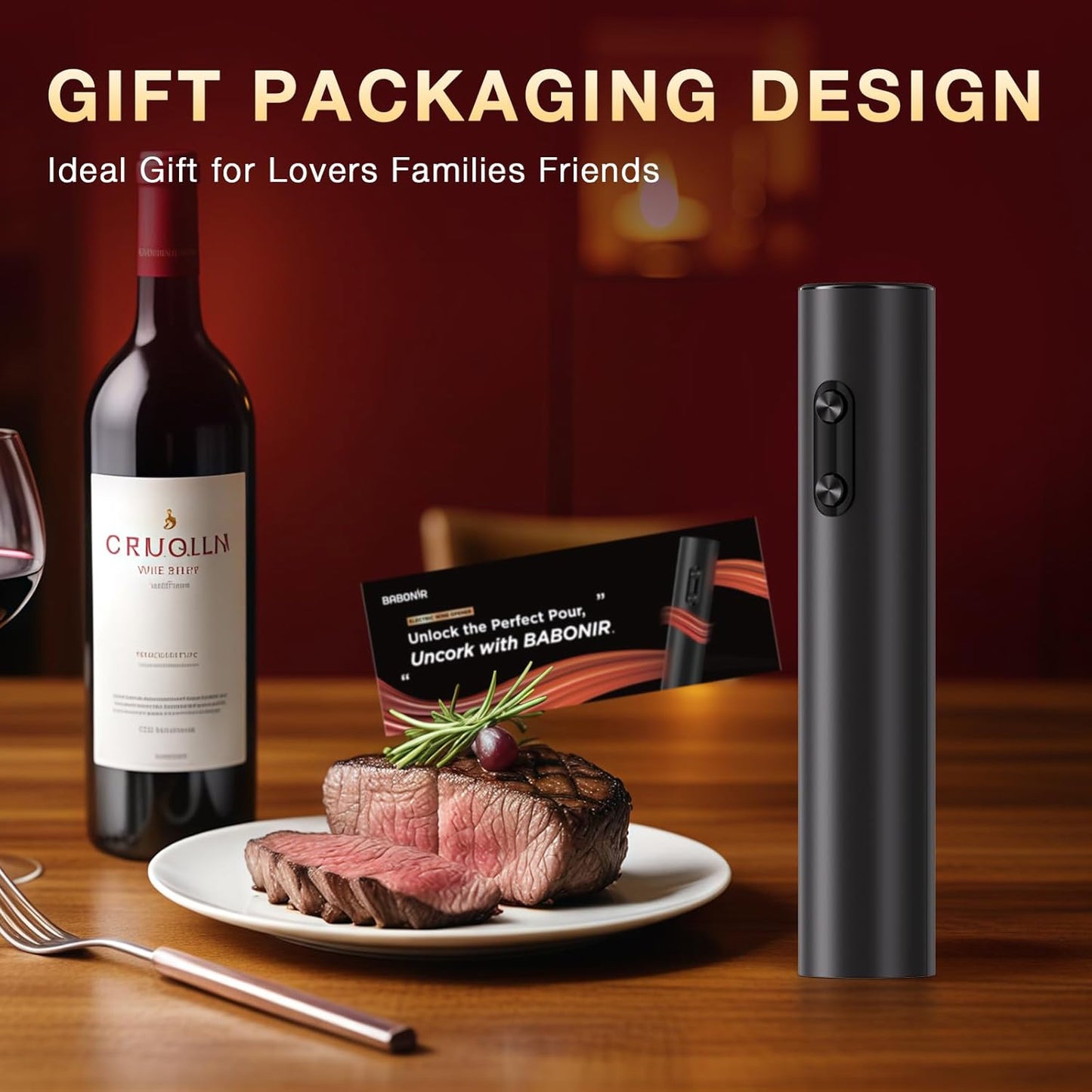 Electric Wine Opener – Automatic Corkscrew Use – One-Button Operation with Foil Cutter – Effortless Wine Bottle Opening