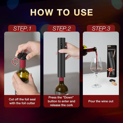 Electric Wine Opener – Automatic Corkscrew Use – One-Button Operation with Foil Cutter – Effortless Wine Bottle Opening