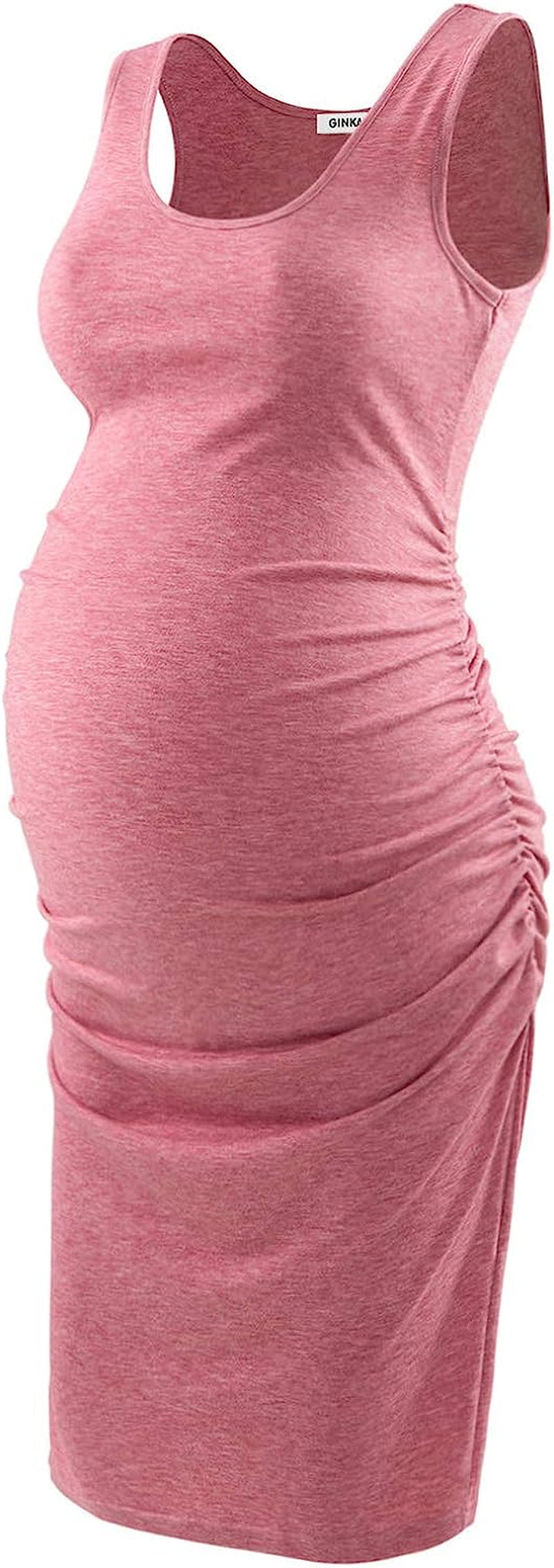  Maternity Tank Dress Bodycon Sleeveless Casual Short Ruched Midi Fitted Dress for Pregnant Women