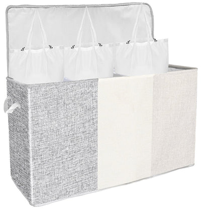 Double Laundry Hamper with Lid and Removable Laundry Bags, Large Collapsible 2 Dividers Dirty Clothes Basket with Handles for Bedroom, Laundry Room, Closet, Bathroom, College, Dark Gray