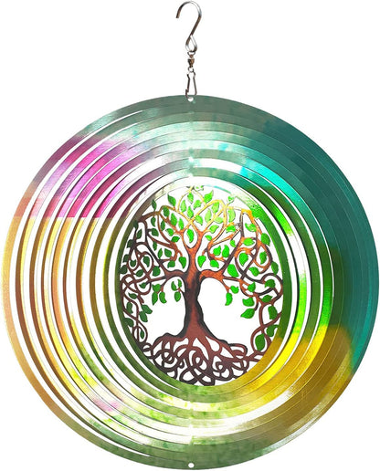  Tree of Life 6inch 3D Stainless Steel Laser Cut Metal Art Geometric Pattern Worth Gift - Hanging Wind Spinner Kinetic Yard Art Decorations - Indoor/Outdoor Décor