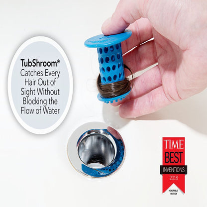 Tubshroom Revolutionary Hair Catcher Drain Protector for Tub Drains (No More Clogs) Blue