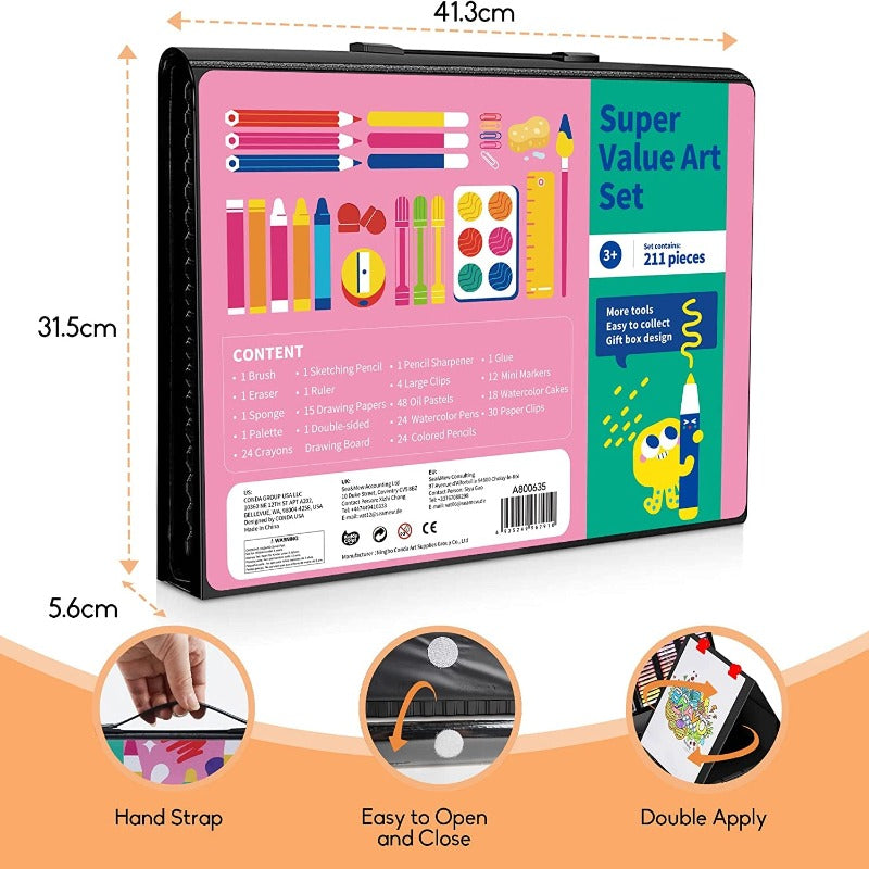 211pcs Kids Art Supply Kit with Folding Easel