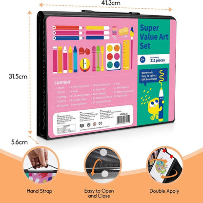 211pcs Kids Art Supply Kit with Folding Easel