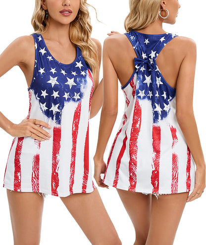 Womens Patriotic American Flag Print Summer Sexy Sleeveless T-Shirts Tank Top