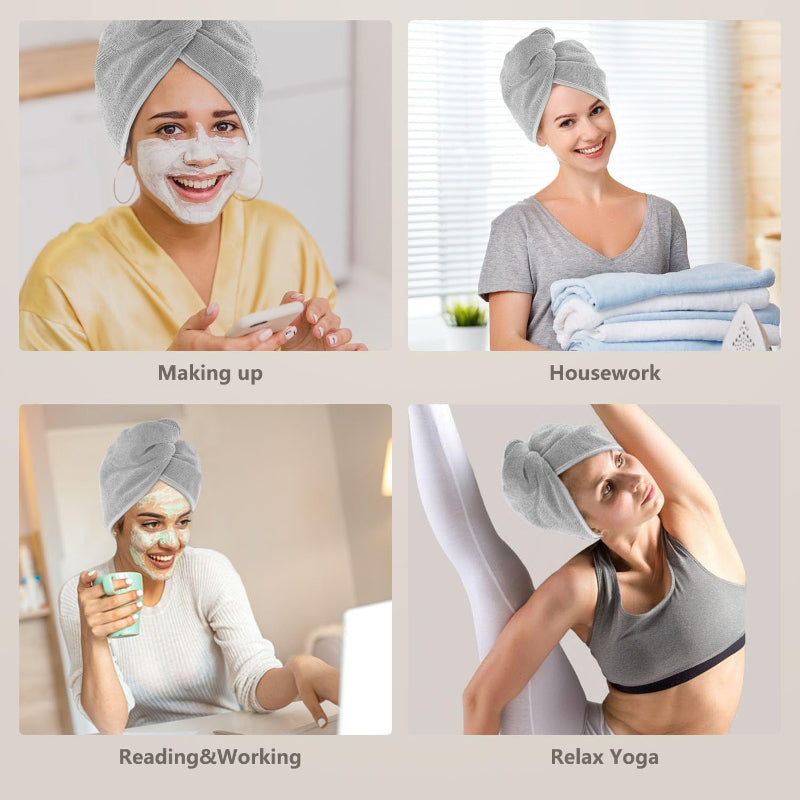 Microfiber Hair Towel Wrap, 2-Pack Super Absorbent Quick Dry Turbans for All Hair Types