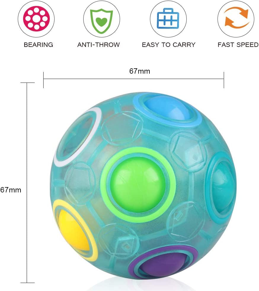Set of 2 Rainbow Puzzle Ball Cube Magic Rainbow Ball Puzzle Bundle Stress Fidget Ball Brain Teasers
