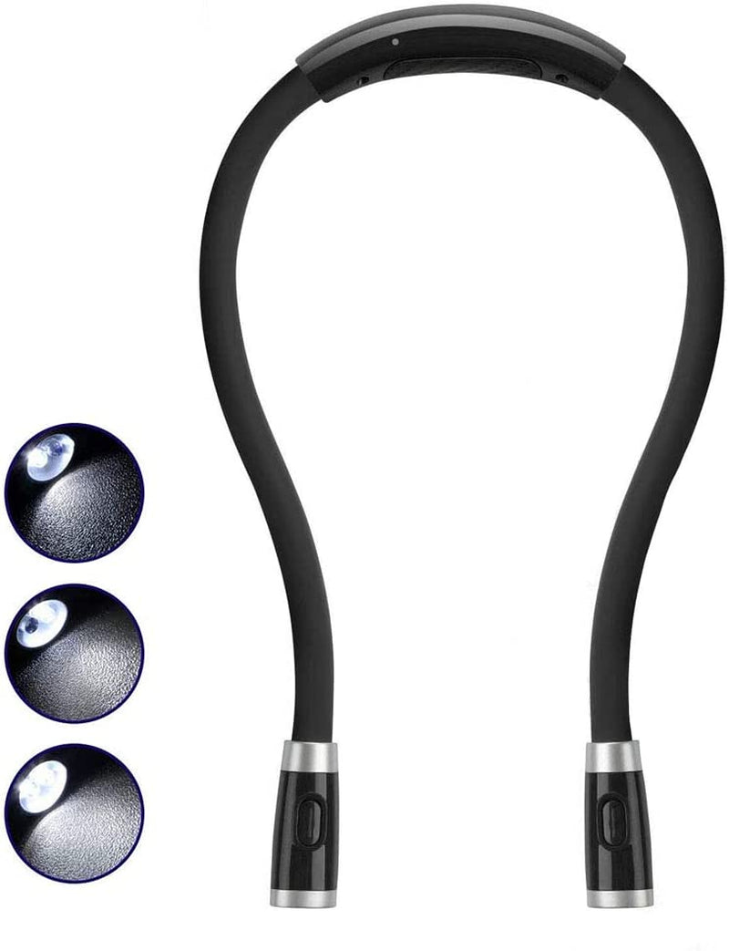 Rechargeable LED Book Light, Neck Hug, Hands-Free,  Super Flexible, 3 Adjustable Brightness Levels