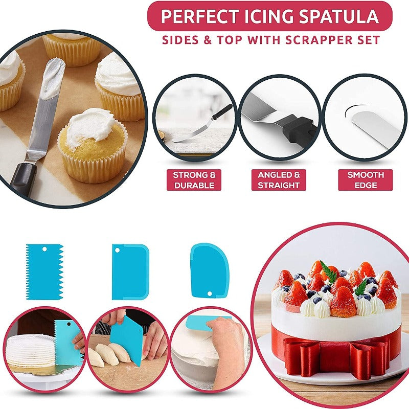 Piping Bags and Tips Set for Icing Cookies, Cupcakes & Cakes - 48 Numbered Cake Frosting Piping Tips with Reusable & Disposable Pastry Bags